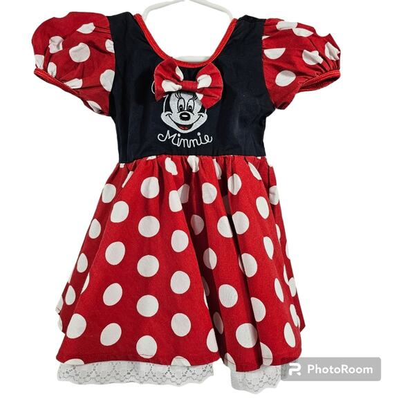 Disney Parks Minnie Mouse Dress Red, Black, White Polka Dots Baby 3-6-9 … - Picture 1 of 9